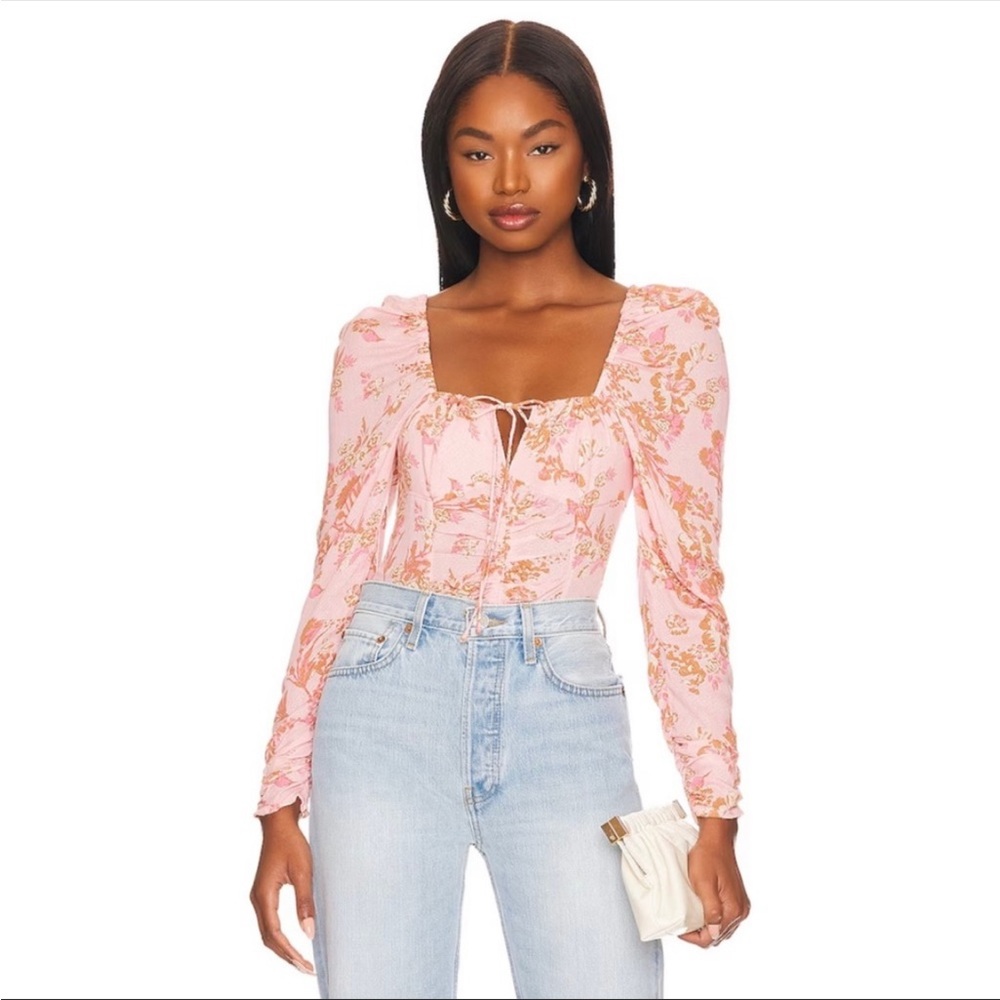 Free People Hilary Printed Top in Pink Combo Cottagecore